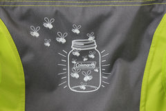 Fyrefly Green Kids Chair, Glow in the Dark, Padded Back Rest, Foldable, Locking Frame, Insulated Arm Cooler, Mesh Drink Holder, Storage Pocket, Compact Quad Design, 600D Polyester, Carry Bag with Shoulder Strap