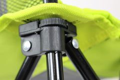 Fyrefly Green Kids Chair, Glow in the Dark, Padded Back Rest, Foldable, Locking Frame, Insulated Arm Cooler, Mesh Drink Holder, Storage Pocket, Compact Quad Design, 600D Polyester, Carry Bag with Shoulder Strap