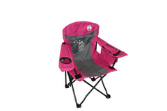 Pink Kids Chair, Glow in the Dark, Padded Back Rest, Foldable, Locking Frame, Insulated Arm Cooler, Mesh Drink Holder, Storage Pocket, Compact Quad Design, 600D Polyester, Carry Bag with Shoulder Strap