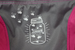 Pink Kids Chair, Glow in the Dark, Padded Back Rest, Foldable, Locking Frame, Insulated Arm Cooler, Mesh Drink Holder, Storage Pocket, Compact Quad Design, 600D Polyester, Carry Bag with Shoulder Strap