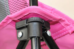 Pink Kids Chair, Glow in the Dark, Padded Back Rest, Foldable, Locking Frame, Insulated Arm Cooler, Mesh Drink Holder, Storage Pocket, Compact Quad Design, 600D Polyester, Carry Bag with Shoulder Strap