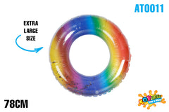 Large Inflatable Swim Ring Rainbow Glitter 78cm