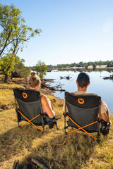 Falls Event Camp Chair, Foldable, Slight Recline, Cushioned, High Back, Drink Holder, Media Storage Pocket, Padded Arms, Low Rise, Weight Rated 135kg, Carry Bag with Shoulder Strap