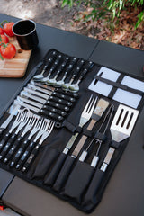 26 Piece Stainless Steel Cutlery and BBQ Set in Canvas Wrap with Handles