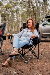 Yardie Deluxe Foldable Arm Chair with Shoulder Strap, Built-in Cooler Storage, Drink Holder, Wine Glass Holder