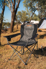Varley Camp Chair with High-tensile Steel Frame, Cushioned Back Rest, Drink Holder, Weight Rated 136kg, Headrest Storage Pocket , Carry Bag with Shoulder Strap