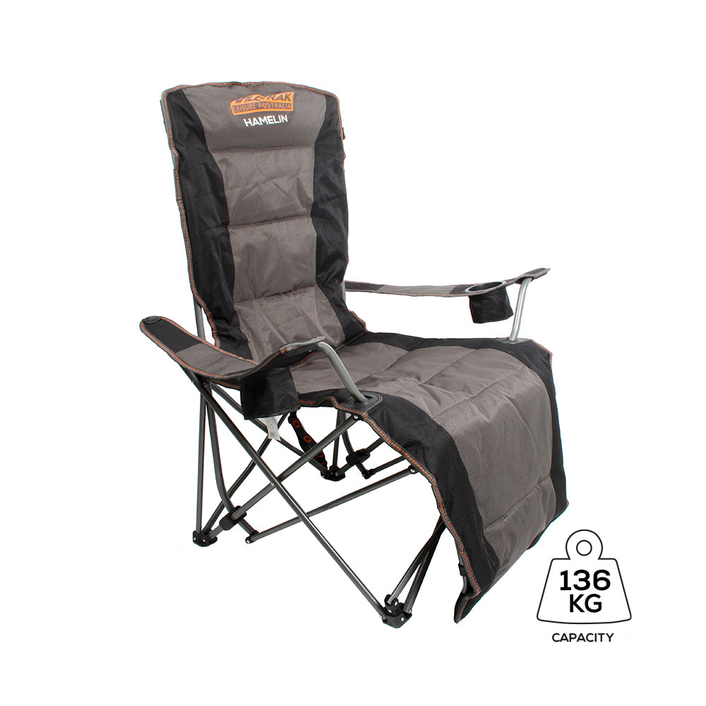 Hamelin Reclining Camp Chair Lounger, 150kg Weight Capacity, Durable Contruction, 100% Ripstop Polyester