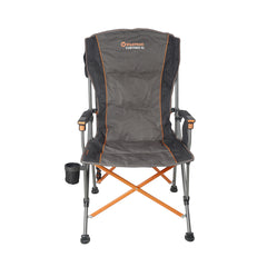 Cheynes XL Deluxe Solid Arm Camp Chair with Cushioned High Back, Wine Glass Holders, Drink Holder, Media Pocket, Self-Levelling Feet for Camping & Events, Weight Rated 200kg, Zipped Storage Pocket for Carry Bag with Shoulder Strap
