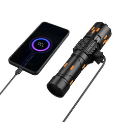 Flashlight, Rechargeable, 5 Light Modes, Built-in Powerbank with USB-C Charge Lead, Glow in the Dark, Water & Dust Resistant includes Carry Bag