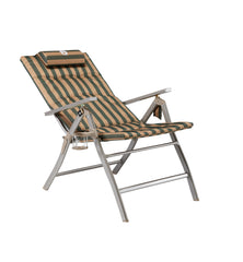 Classic 5 Position Reclining Camp Chair with Padded Seat, Fold Flat, Head Rest, Drink Holder 130kg