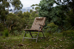 Classic 5 Position Reclining Camp Chair with Padded Seat, Fold Flat, Head Rest, Drink Holder 130kg