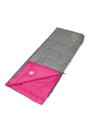 Fyrefly Kids Pink Sleeping Bag, Comfort Cuff, ThermoTech® Insulation, Glow in the Dark, Interior pocket, Temp Rating: 7°C, Machine Washable, Max User Height 152cm, 167 x 66 cm