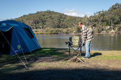 Quad Fold Swagger Chair, Extra Wide, Adjustable lumber support, Mobile Phone Holder, Drink Holder, Carry Bag, 250kg