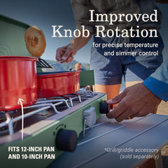 Cascade™ 222 2-Burner Camping Stove, 22000 BTUs, Portable, Easy to Clean, Improved Control, Wind Guards