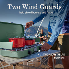 Cascade™ 222 2-Burner Camping Stove, 22000 BTUs, Portable, Easy to Clean, Improved Control, Wind Guards