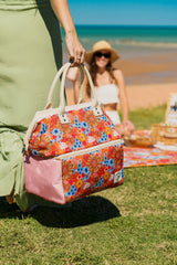 Retro Summer Premium Insulated Picnic Cooler Bag, Carry Handles, 2 Separate Compartments, Holds 24+ Cans