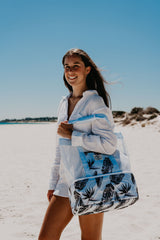 Sorrento Palm 2 in 1 Insulated Beach Cooler Bag, 2 Compartments, Mesh Top, Zipped Pocket