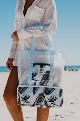 Sorrento Palm 2 in 1 Insulated Beach Cooler Bag, 2 Compartments, Mesh Top, Zipped Pocket