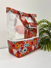 Retro Summer 2 in 1 Insulated Beach Cooler Bag, 2 Compartments, Mesh Top, Zipped Pocket