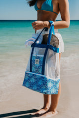 Peacock Paradise 2 in 1 Insulated Beach Cooler Bag, 2 Compartments, Mesh Top, Zipped Pocket