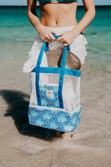 Peacock Paradise 2 in 1 Insulated Beach Cooler Bag, 2 Compartments, Mesh Top, Zipped Pocket