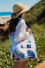 Blush Palm 2 in 1 Insulated Beach Cooler Bag, 2 Compartments, Mesh Top, Zipped Pocket