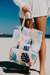 Blush Palm 2 in 1 Insulated Beach Cooler Bag, 2 Compartments, Mesh Top, Zipped Pocket