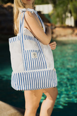 Mediterranean 2 in 1 Insulated Beach Cooler Bag, 2 Compartments, Mesh Top, Zipped Pocket