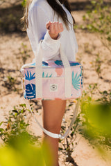 Blush Palm 15 Can Deluxe Cooler Bag, Insulated Lining, Removable Shoulder Strap, Storage Pocket