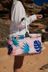 Blush Palm Insulated Market Cooler Bag, Aluminium Frame, Fully Zipped, Collapsible