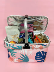 Blush Palm Insulated Market Cooler Bag, Aluminium Frame, Fully Zipped, Collapsible