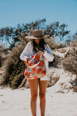 Retro Summer Beach Shopping Bag, Inner Pocket, Carry Handles