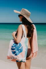 Blush Palm 160cm Premium Waffle Beach Towel with Storage Bag, Double Sided, Eco Friendly, Sand Free, Quick Dry, Ultra Absorbent