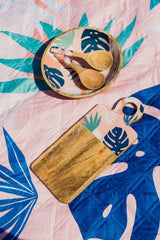 Blush Palm Premium Picnic Mat Blanket, 2x2m, Waterproof Base, Carry Strap, Storage Pocket, 4 Ground Pegs