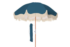 Peacock Paradise 1.75m Premium 100% Canvas Beach Umbrella, UV50+, Wood Pole, Cotton Tassels, Tilting Mechanism, Sand Screw