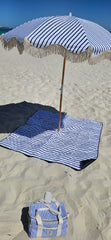 Mediterranean 1.75m Premium 100% Canvas Beach Umbrella, UV50+, Wood Pole, Cotton Tassels, Tilting Mechanism, Sand Screw