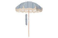 Mediterranean 1.75m Premium 100% Canvas Beach Umbrella, UV50+, Wood Pole, Cotton Tassels, Tilting Mechanism, Sand Screw