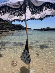 Havana 1.75m Premium 100% Canvas Beach Umbrella, UV50+, Wood Pole, Cotton Tassels, Tilting Mechanism, Sand Screw