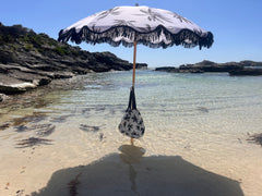Havana 1.75m Premium 100% Canvas Beach Umbrella, UV50+, Wood Pole, Cotton Tassels, Tilting Mechanism, Sand Screw