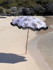 Havana 1.75m Premium 100% Canvas Beach Umbrella, UV50+, Wood Pole, Cotton Tassels, Tilting Mechanism, Sand Screw