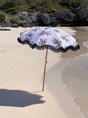 Havana 1.75m Premium 100% Canvas Beach Umbrella, UV50+, Wood Pole, Cotton Tassels, Tilting Mechanism, Sand Screw