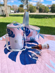 Blush Palm Insulated Barrel Cooler Bag with Shoulder Strap