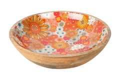Retro Summer Mango Wood and Enamel Salad Bowl 31cm