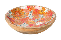 Retro Summer Mango Wood and Enamel Salad Bowl 31cm
