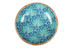 Peacock Paradise Mango Wood and Enamel Salad Bowl 31cm