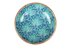 Peacock Paradise Mango Wood and Enamel Salad Bowl 31cm