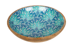 Peacock Paradise Mango Wood and Enamel Salad Bowl 31cm
