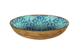 Peacock Paradise Mango Wood and Enamel Salad Bowl 31cm