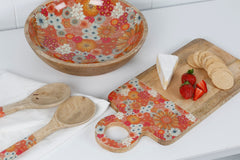 Retro Summer Mango Wood & Enamel Serving Board 46cm