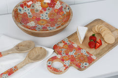 Retro Summer Mango Wood & Enamel Serving Board 46cm